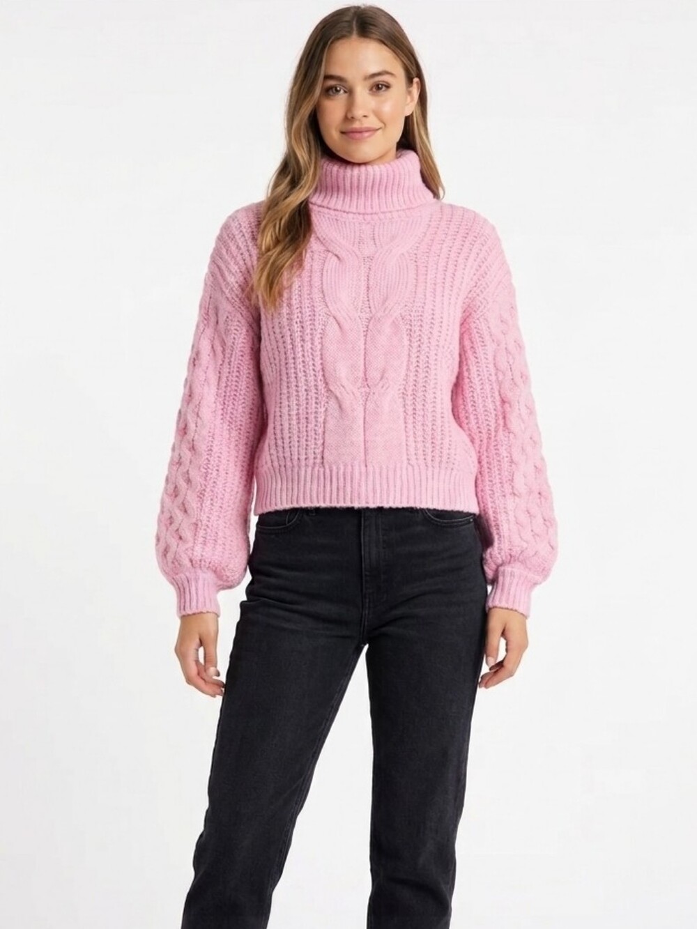 Woven Heart Pink Turtleneck Knitted Sweater